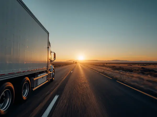 A truck riding on the highway.